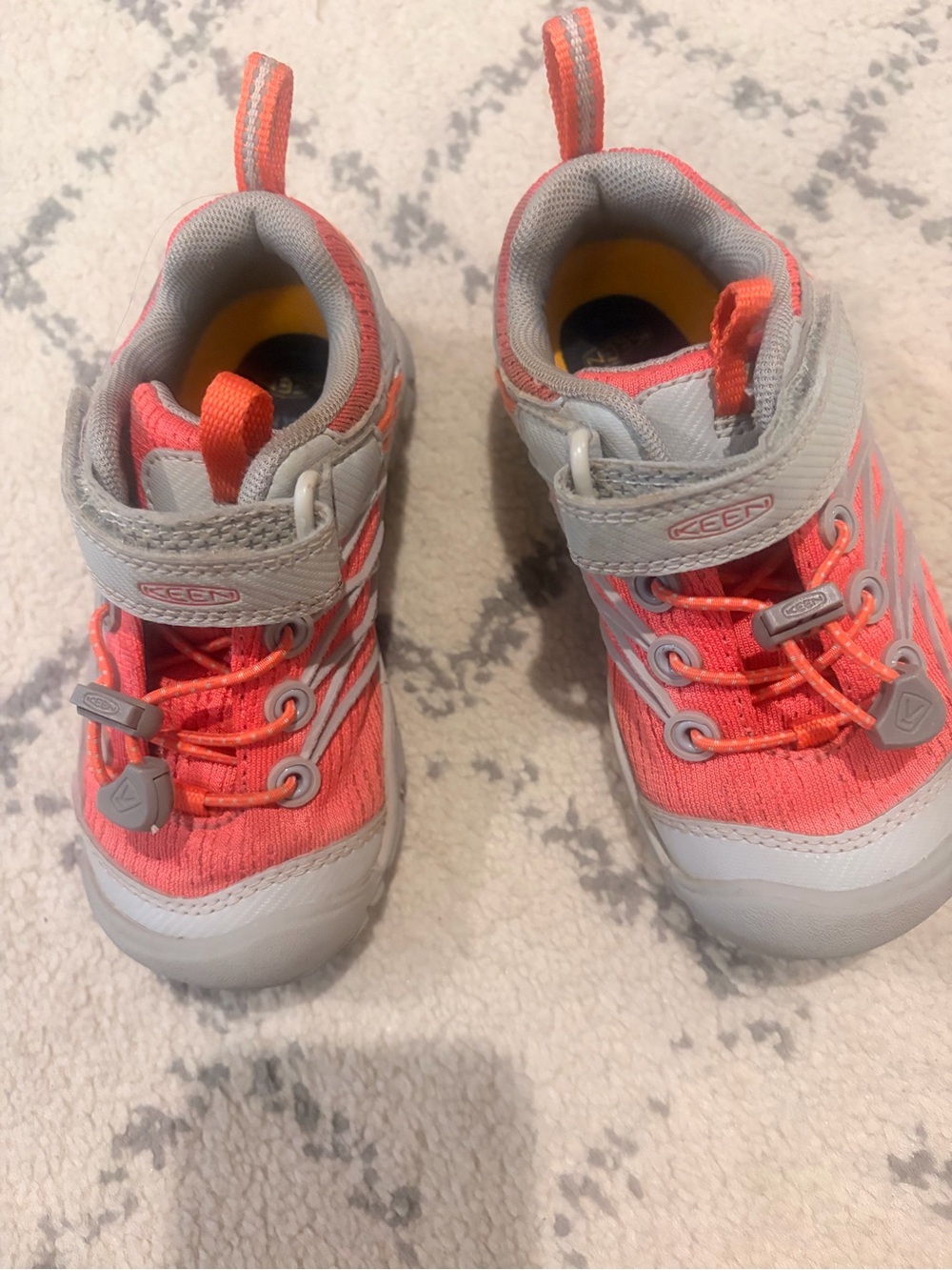 KEEN Kids Coral and Gray hiking shoes with Hook-and-Loop Strap